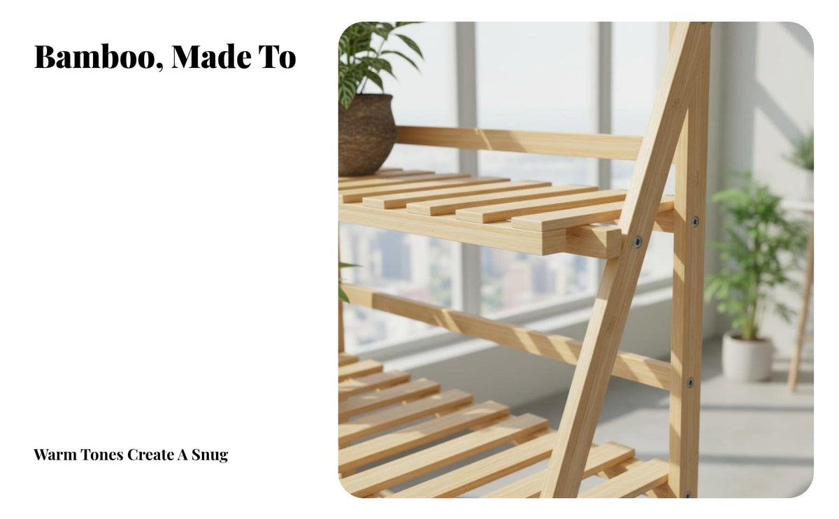 Space-Saving Bamboo Flower Rack Easy Assembly Foldable Flower Rack Sturdy & Long-Lasting Folding Plant Shelf Lightweight for Apartment Dwellers, Gardeners, Homeowners, Balcony, Indoor, Living Room, Garden