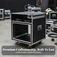 12U Professional Audio Rack Heavy Duty Flip-Upper Mixer Section Stand Cabinet With Casters Pro Audio Rack Mount Stand for DJs, Sound Engineers, KTV