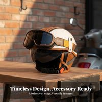 Retro Open Face Helmet 3C Certified Retro Leather Half Helmet High-Strength Shell Riding Headwear for Men, Women, Summer, Cruising, City Commuting
