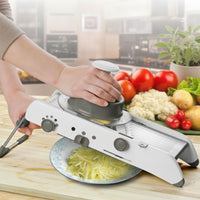 Multifunction Stainless Steel Mandoline Cutter Adjustable Vegetable Cutter with Safety Pusher Foldable Manual Vegetable Cutter Compact for Home Cooks, Meal Prep, Kitchen Countertop