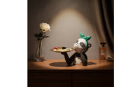 Pandas Statue with Tray Cute Pandas Tray Ornament Functional Catchall Dish for Vanity, Desk