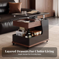 Adjustable Sofa Side Table With Wheels Rolling Side Table Multi-Functional Mobile Bedside Cabinet for Remote Workers, Homeowners, Bedroom, Home Office