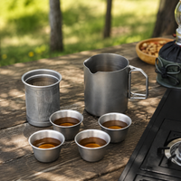 Camping Tea Set 6-piece, 1000ml heat-resistant teapot made of 304 with integrated tea strainer, stackable