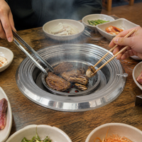 Korean Style Embedded Round Charcoal Grill with Upper Exhaust for Tabletop BBQ