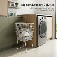 Laundry Basket Foldable with Iron Wire Frame for Dirty Clothes Storage, Washing for Bedroom and Bathroom, Hamper
