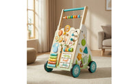 Wooden Push Activity Toy Sturdy Wooden Infant Activity Toy with Wheels Interactive Learning Toy for Young Children, Infants, Playroom, Nursery
