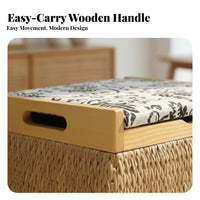 Multi-Functional Woven Storage Ottoman Handwoven Design Round Lidded Storage Pouf With Removable Lid Footrest Space-Saving for Homeowners, Renters, Parents, Living Room, Entryway, Bedroom, Hallway