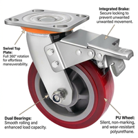 Heavy Duty Castor Wheels PU, Industrial Casters with Brake Heavy Duty, Duty Castor Wheels Brakes, Polyurethane Double Bearing Trolley Wheels