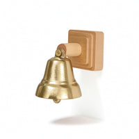 Vintage-Style Door Bell with Wooden Mount Adhesive-Backed Shopkeepers Bell Adhesive Door Chime Brass-Colored for Homeowners, Entryway, Storefront