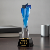 Crystal Employee Award Trophy with Custom Logo Engraving, Hand-Polished Elegant Recognition Award