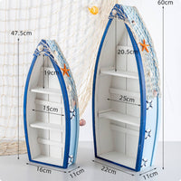 2 Pieces Boat Shelf Decorative Nautical Shelf with Netting Freestanding Furniture for Collectors