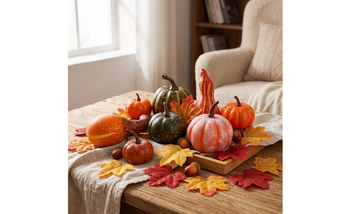 48 Pieces Lifelike Fake Pumpkins with Acorns Speckled Mini Pumpkin Decoration Set Textured Artificial Pumpkins Miniature for Table Centerpiece, Thanksgiving, Diy Crafts