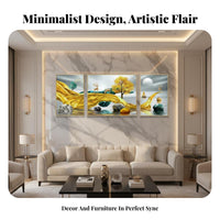 3 Pieces Crystal Porcelain Painting Light Elegant Design 3 Piece Wall Art Ready to Hang Abstract Landscape Painting for Homeowners, Living Room