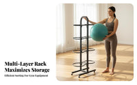 Space-Saving Gym Ball and Block Organizer Large Capacity Exercise Ball Storage Rack Multifunctional Workout Equipment Organizer Heavy-Duty Construction for Dance Studio, Physical Rehabilitation Facility
