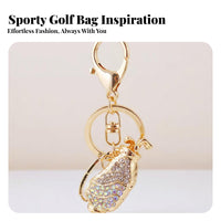 Great Gift Idea Golf Bag Keychain Gold-Tone Finish Rhinestone Golf Bag Keychain 3D Shape for Golfers, Adults, Car Keys, Daily Use, Backpacks