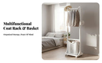Space-Saving Design Valet Stand with Laundry Baskets Easy Assembly Clothing Rack Stable Structure Household Storage Sturdy Construction for Apartment Dwellers, Homeowners, Bedroom, Small Areas, Dorm Room, Entryway