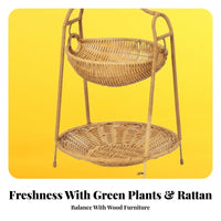Multi-Purpose 2-Tier Serving Rack Sturdy Woven Tiered Fruit Stand Handwoven Craftsmanship Rattan Design Afternoon Tea Tray Lightweight for Living Room, Parties