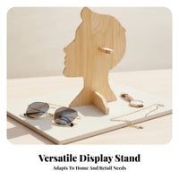 Wooden Head Shaped Glasses Stand Solid Wood Human Profile Sunglasses Holder Decorative Design Portrait Design Eyewear Display for Nightstand, Entryway