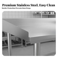 Stainless Steel Work Table with Backsplash Easy to Clean Commercial Kitchen Prep Table Rust-Resistant for Restaurant Chefs, Hotel, Bakery, Workshop