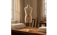 Linen-Like Tabletop Dress Form Split-Leg Female Dress Form Mannequin Size Markings Draping Mannequin Wooden Base for Fashion Designers, Dressmakers, Tailors, Design Workshop, Sewing Studio