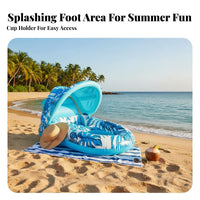 Foliage Print Design Inflatable Canopy Pool Lounger Comfortable Headrest Pool Buoyant Lounger with Canopy Puncture-Resistant Material Inflatable Lounge Chair with Sun Shade Quick Inflation & Deflation for Adults, Beach, Lake, Vacation