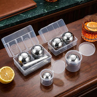 Storage Box with Stainless Steel Whisky Stones for Home Bar, Reusable Ice Ball Drink Chiller Gifts for Him, 304 Fast Freezing Gift Men Set, Tongs