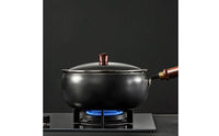Iron Wok with Lid Heavy-Duty Pre-Seasoned Wok Ergonomic Cookware for Everyday Cooking, Kitchen