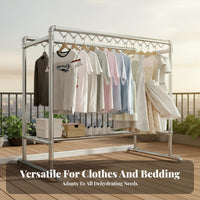 Double Rod Clothes Rack Windproof Double Rod Garment Rack Large Capacity Freestanding Clothes Stand for Balcony, Outdoor, Bedroom