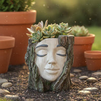 Wood Facial Planter Unique Facial Planter Indoor Outdoor Use Resin Pot for Garden