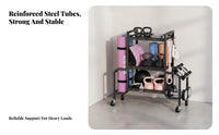 Space Saving Exercise Mat Storage Rack Large Capacity Rolling Exercise Mat Rack Safety Brakes Home Gym Storage Cart Heavy Duty for Apartment