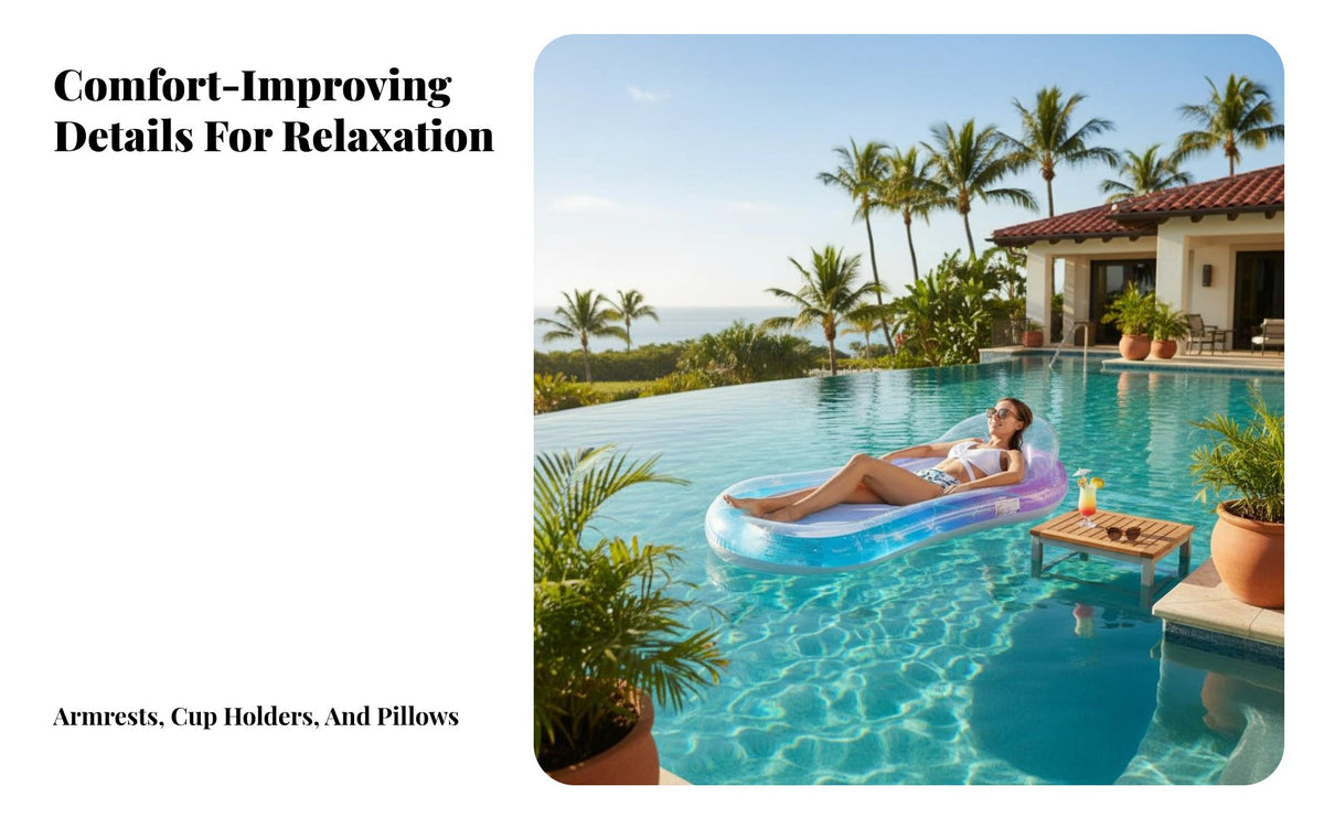 Inflatable Pool Lounger with Armrests Cooling Mesh Seat Water Lounger Portable Water Recliner Raft for Adults, Beach, Lake, Vacation