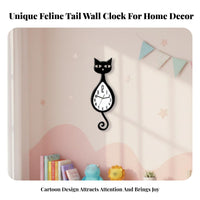 Cat Shaped Wall Clock Decorative Swinging Tail Cat Clock Battery Operated House Decoration for Kids, Bedroom, Living Room, Nursery