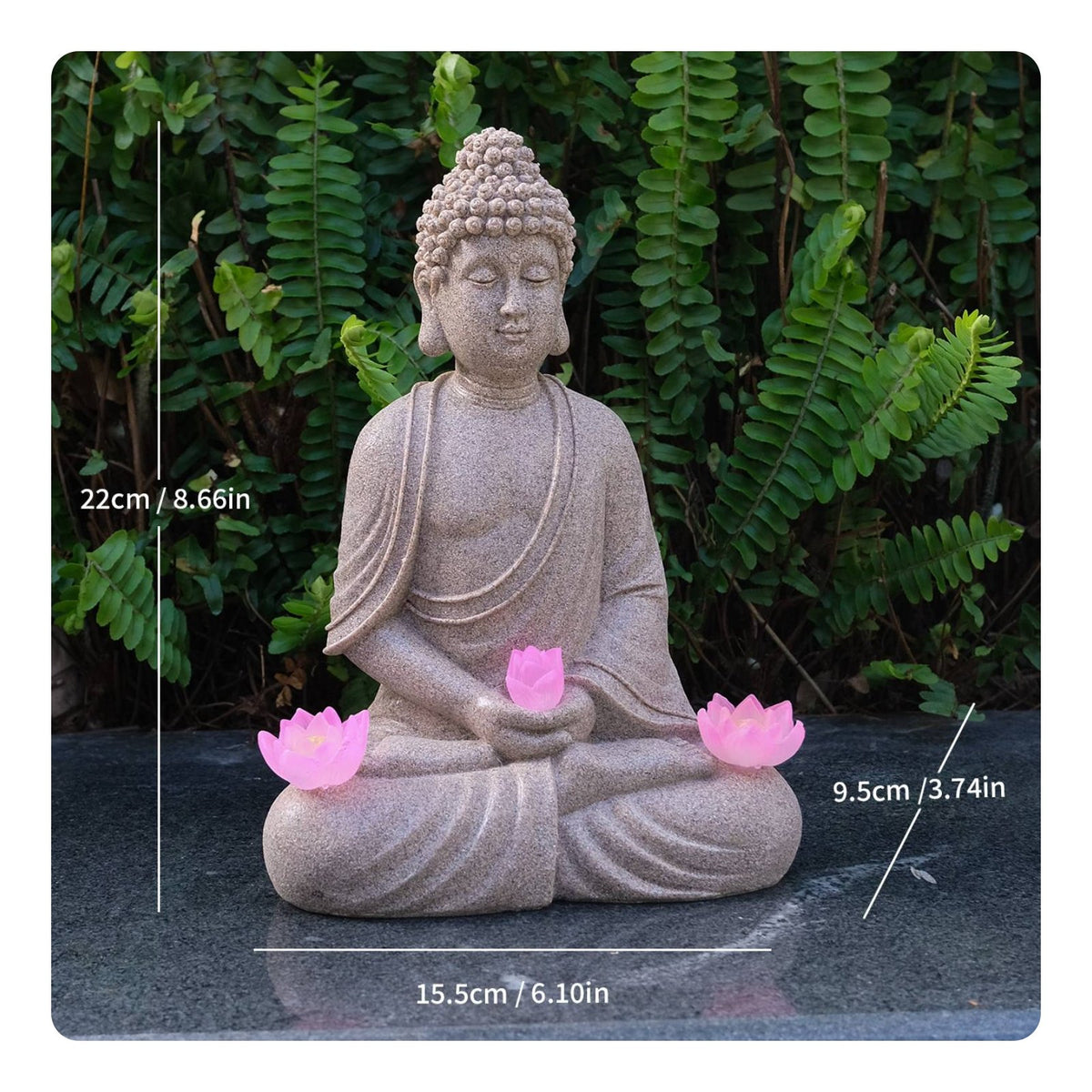 Solar Buddha Statue Meditating Buddha Night Light Warm White