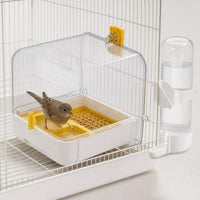 External Bird Bath and Feeder for Cages, Anti-Splash Transparent Bird House with Feeding Tray