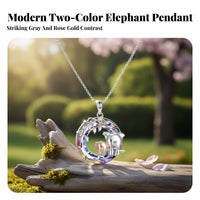 Mom Daughter Necklace Silver and Blush Gold Elephant Charm for Mother’s Day