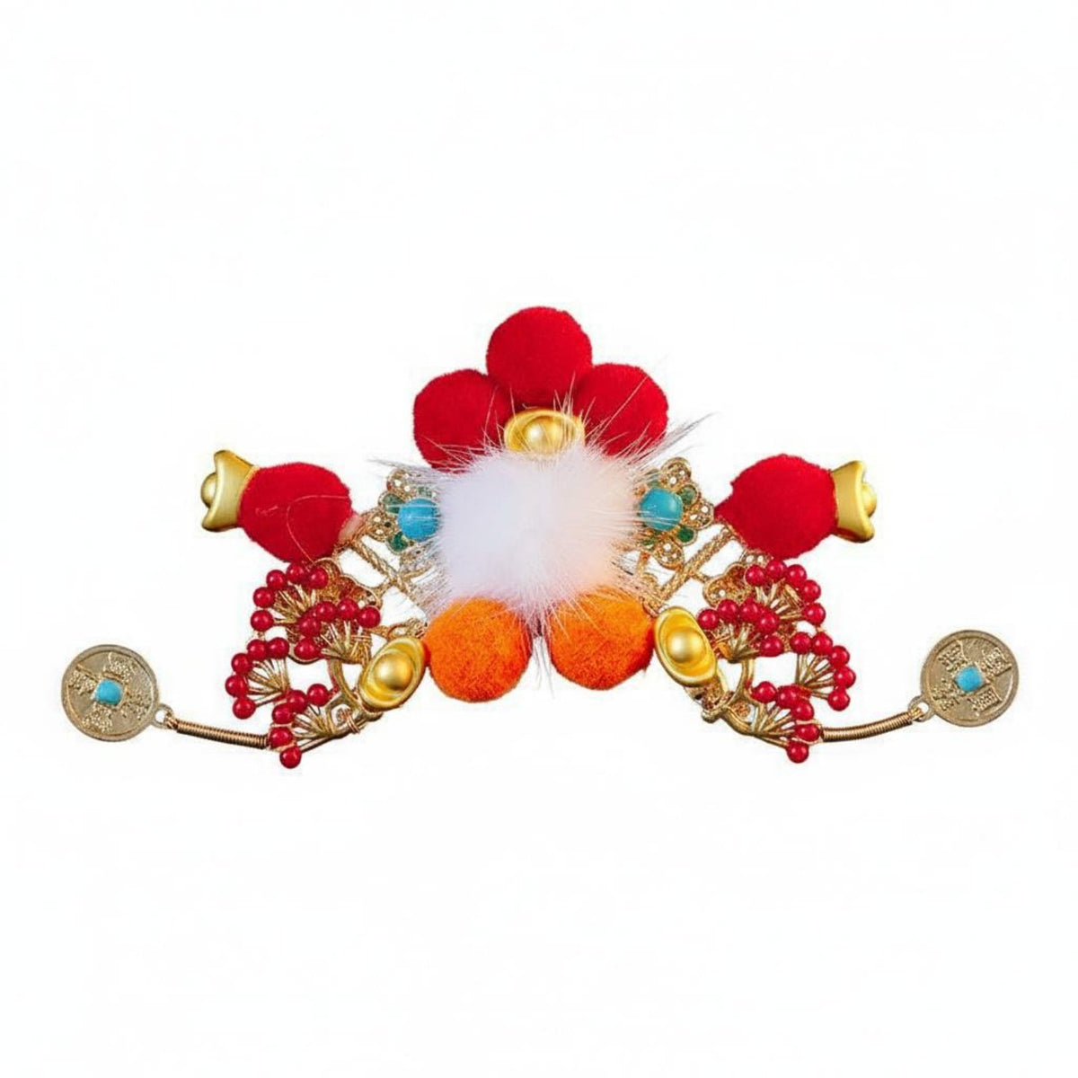God of the Brand Alth Hair Accessory Representative Gift Chinese New Year Hair Crown Red Decorative Puff Tassel Hairpin
