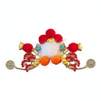 God of the Brand Alth Hair Accessory Representative Gift Chinese New Year Hair Crown Red Decorative Puff Tassel Hairpin