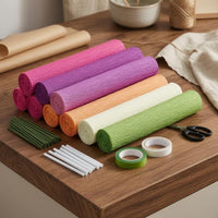 Hot Glue Sticks Crepe Paper Craft Kit Double-Sided Tape Crepe Paper Flower Kit Scissors Hobby Supply Plastic-Coated Wire