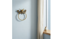 Towel Holder with Bird and Floral Motif Nature-Influenced Towel Loop with Floral Design Gold Hardware for Guest Washroom