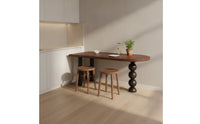 Rounded Dining Table with Sculptural Base Modern Wood Grain Dining Table Space-Saving Writing Desk Multifunctional for Living Room, Apartment, Small Areas