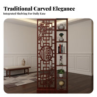 Chinese Design Entryway Screen Space-Saving Design Hollow-out Wood Partition Cabinet Multifunctional Freestanding Room Divider Shelf