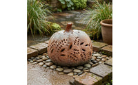 Reactive Glaze Hollow Ceramic Pumpkin Hand-Carved Lighted Pumpkin Ornament Openwork Cutouts Fall Decoration Battery-Powered