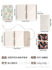 Vintage A6 Fabric Notebook Organizer with 20 Pages and Envelope Pockets