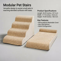 Dog Steps for Bed and Sofa with Detachable Modular Design, Pet with Washable Cover, High Density Sponge Foam