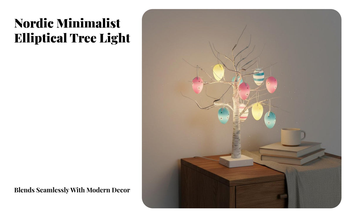 Lighted Easter Ornament Tree LED Lights Lighted Birch Tree with Hanging Eggs Spring Decor Tabletop Centerpiece for Home Stylists, Families