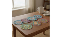 8 Pieces Mandala Wooden Coaster Set Table Protection Mandala Pattern Drink Coasters Heat-Resistant Wooden Beverage Coasters for Office Desk