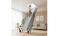 Overhead Attic Ladder with Handrail Concealed Overhead Mount Attic Ladder Space-Saving for Homeowners, Builders, Loft, Garage