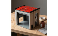Red Roof 1:64 Garage Diorama Grid Openings Miniature Garage Model Molded Details Architectural Scene Model Black Trim