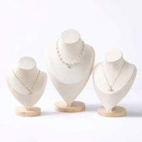 3 Pieces Suede-Covered Necklace Display Bust Countertop Jewelry Display with Wooden Base Elegant Necklace Bust Stand Sturdy for Photographers