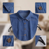 Detachable Denim Shirt Front Insert Button-down Half Shirt for Women, Students, Layered-Look, Office, School